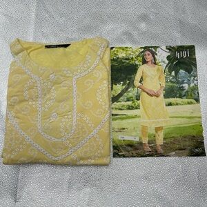 Yellow Kurta Set with White Embroidery
